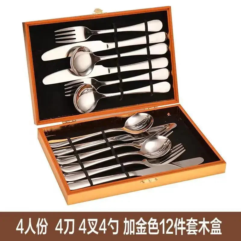 Steak Cutlery Western Food Tableware Set Stainless Steel Cutlery Spoon European Cutlery Full Set of 16 Gift Boxes